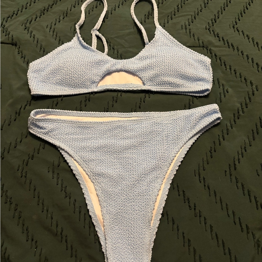 SHEIN Light Blue Textured Bikini Set